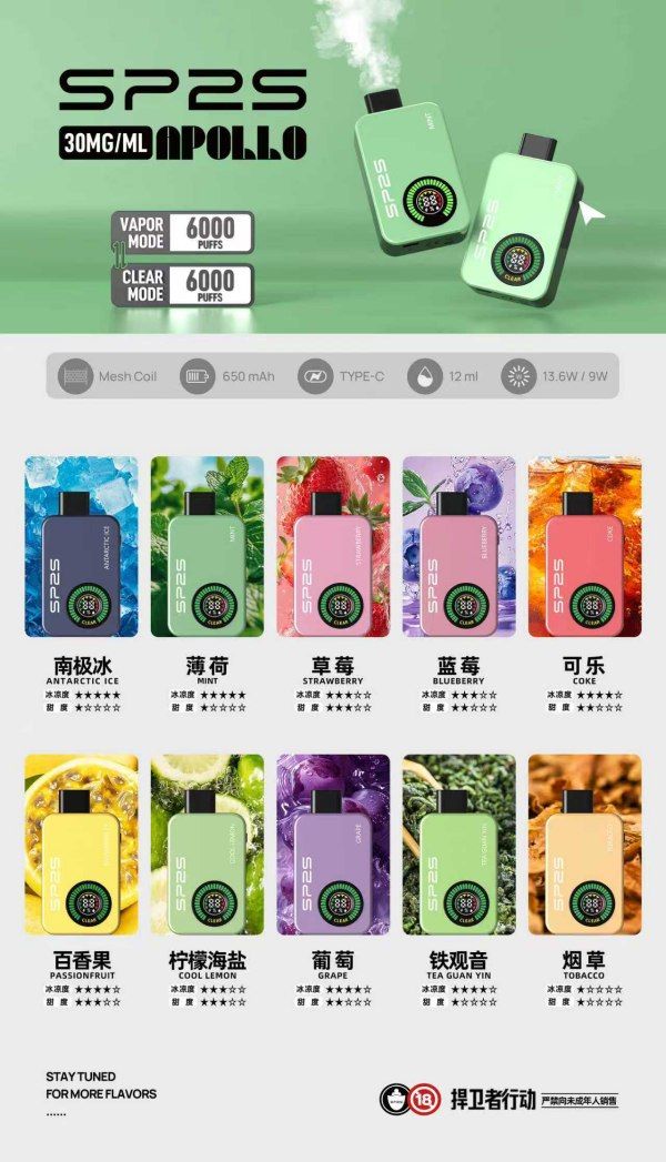 新款SP2S拋棄式電子煙12000口 雙倉【有煙+無煙】雙模式切換 新日期 10